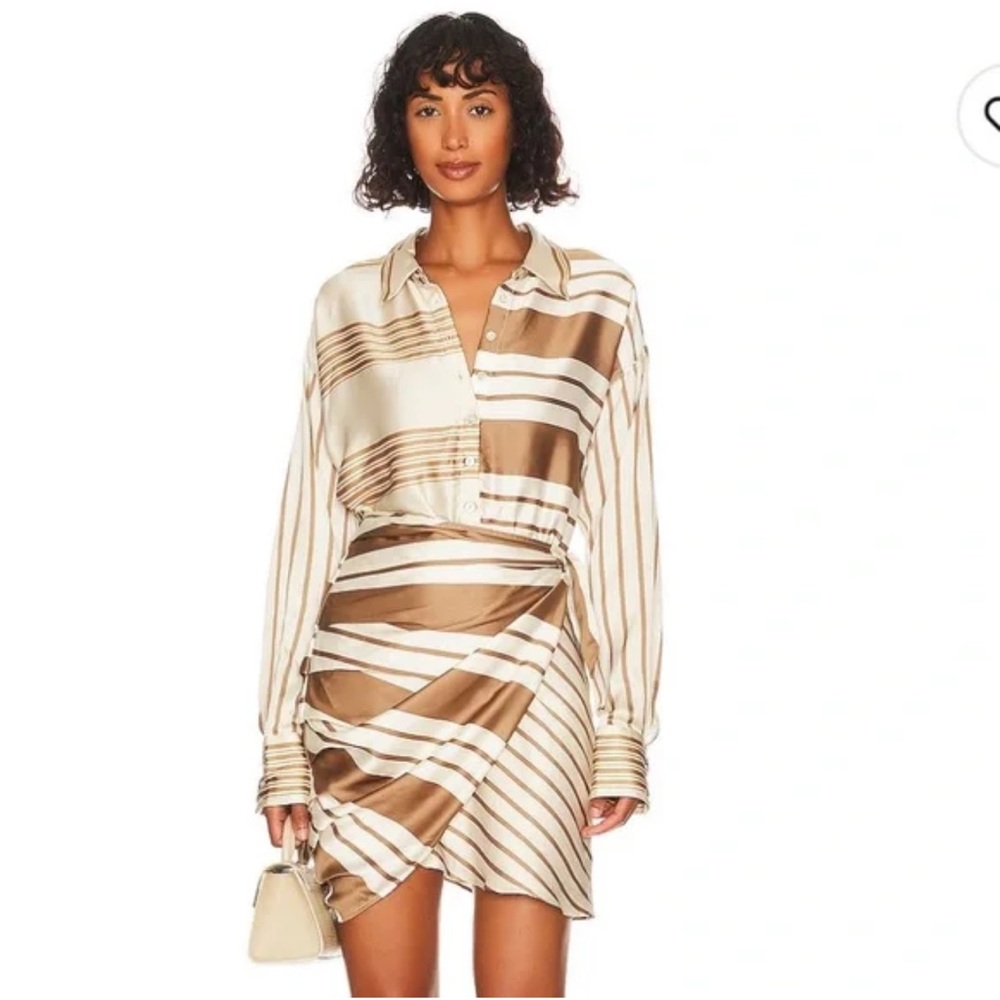 L'Academie The Kamille Mini Dress in Brown & Ivory Stripe XS